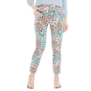 Chico's Bombay Medallion Pant Size M/10 Pink Multi Slimming Girlfriend Ankle NWT